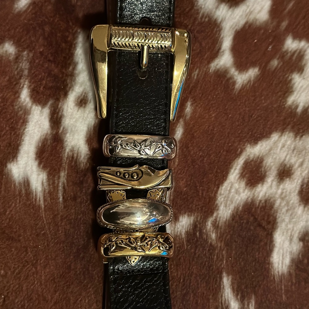 Streets Ahead Leather Black Belt With Gold and Silver Embellishments